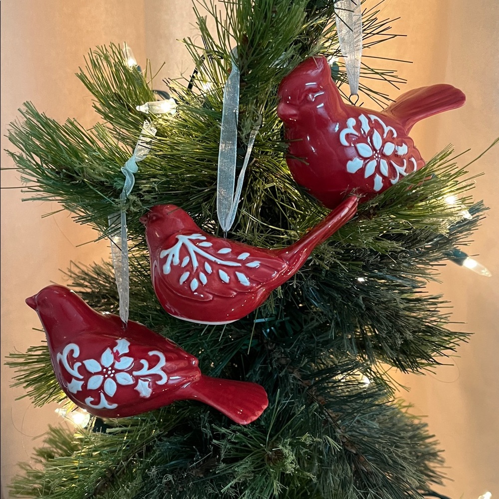 3 Ceramic Cardinal Ornaments